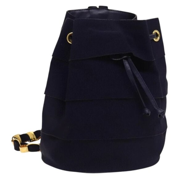 Salvatore Ferragamo Vala Chain Backpack Canvas Navy Gold Auth BA3335 main image 14